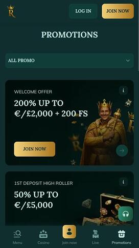 Royalen Casino promotions mobile page