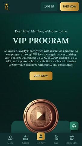 Royalen Casino VIP mobile page