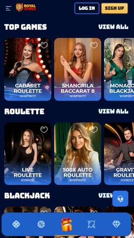 Live games mobile page screenshot of RoyalSpinia Casino