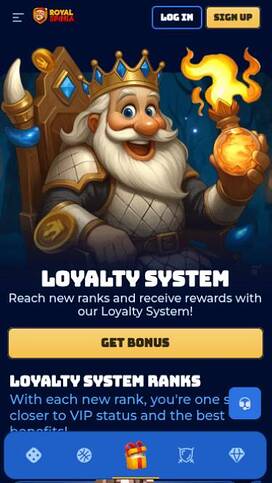 Loyalty program mobile page screenshot of RoyalSpinia Casino