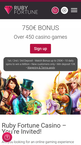 Ruby Fortune Casino Mobile Homepage