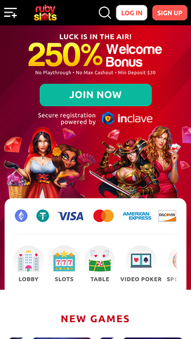 Ruby Slots Casino Mobile Homepage