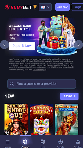 Ruby Bet Casino Mobile Homepage