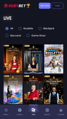 Ruby Bet Casino Mobile Live Dealer
