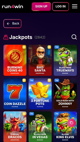 Jackpot móvil del casino Run4Win