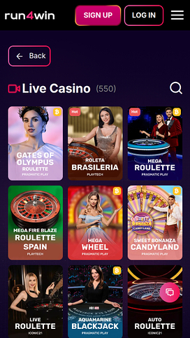 Casino móvil Run4Win con crupier en vivo