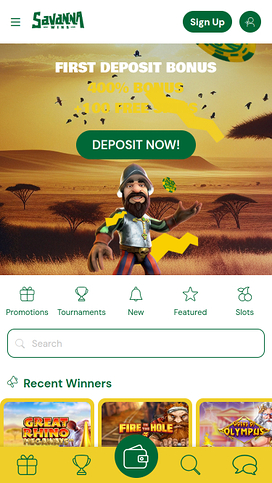Savanna Wins Casino Homepage Mobile