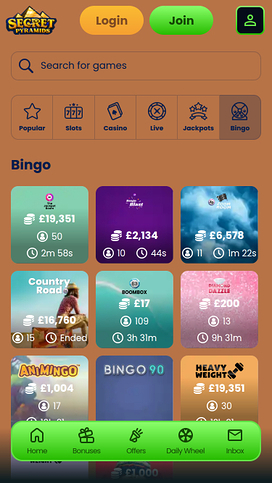 Secret Pyramids Casino Mobile Bingo