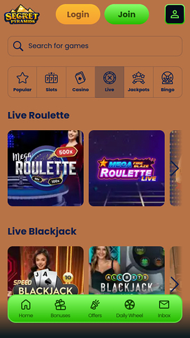 Secret Pyramids Casino Mobile Live Dealer