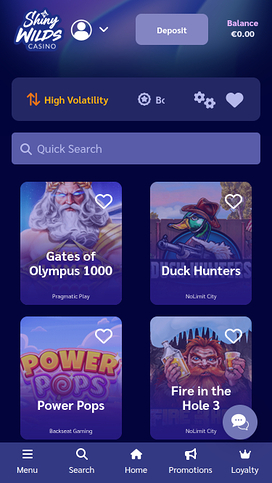 Shiny Wilds Casino Mobile High Volatility Games