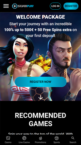 Página de inicio móvil del casino SilverPlay