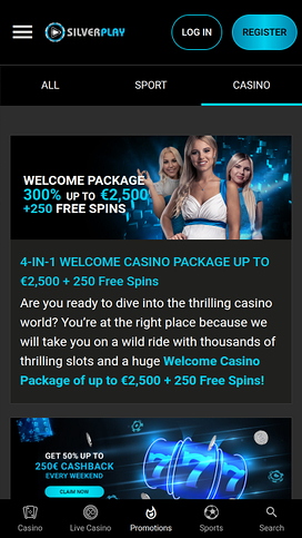 Página de inicio móvil del casino SilverPlay