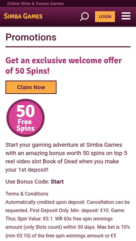 Simba Games Casino Mobilkampanjer