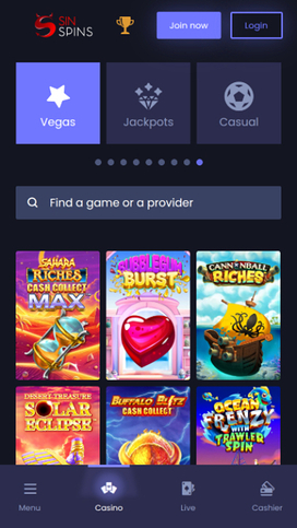Sin Spins Casino Mobile Vegas Games