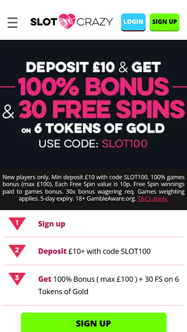 Slot Crazy Casino Mobile Homepage