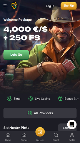 Slot Hunter Casino Mobile Homepage