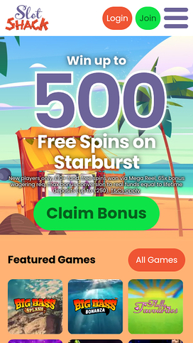 Slot Shack Casino Mobile Homepage