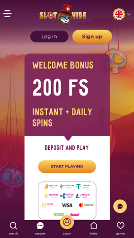 SlotVibe Casino Mobile Homepage