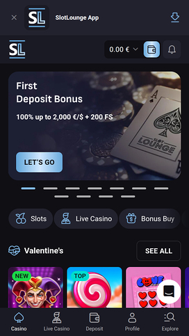 SlotLounge Casino Mobile Homepage