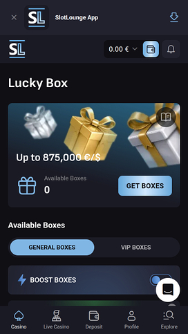 SlotLounge Casino Mobile Lucky Box