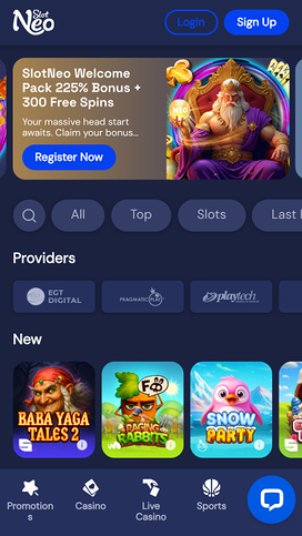 Página principal del casino SlotNeo