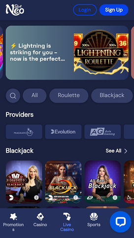 Casino SlotNeo con crupier en vivo