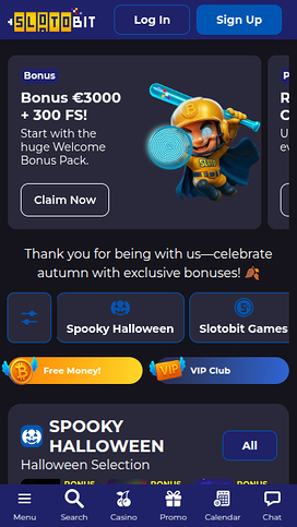Homepage screenshot of Slotobit Casino for Mobile