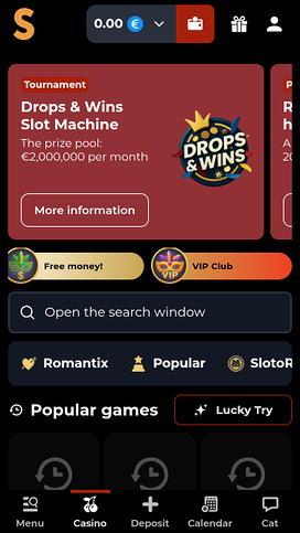 SlotoRush Casino Mobile Homepage