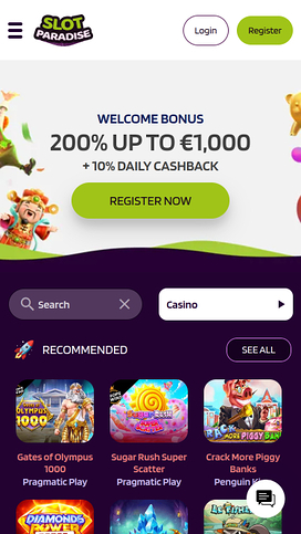 SlotParadise Casino Mobile Homepage