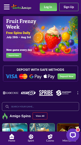 SlotsAmigo Casino Mobile Homepage