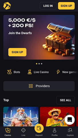 Slotsmines Casino Mobile Homepage