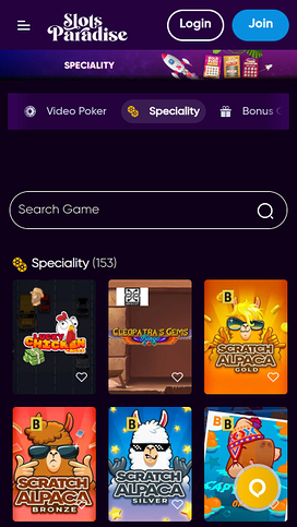 Slots Paradise Casino Mobile Specialty Games