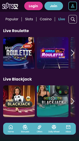 Slots52 Casino Mobile Live Dealer