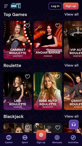 SlotsDj Casino live dealer mobile page