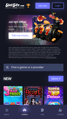 Slotsite.com Casino Mobile Homepage