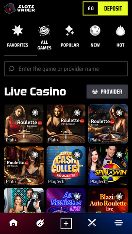 SlotsVader Casino Mobile Live Dealer