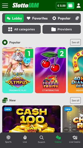SlottoJam Casino Mobile Homepage