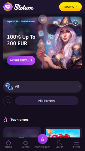 Slotum Casino Mobile Homepage