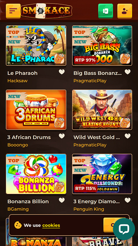 Juegos móviles de SmokAce Casino