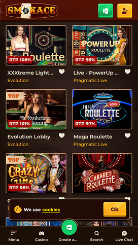 Crupier en vivo móvil de SmokAce Casino