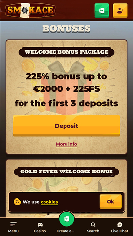 Promociones móviles de SmokAce Casino