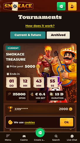 Torneos móviles de SmokAce Casino