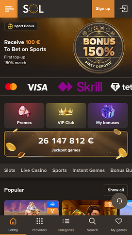 Sol Casino Mobile Homepage