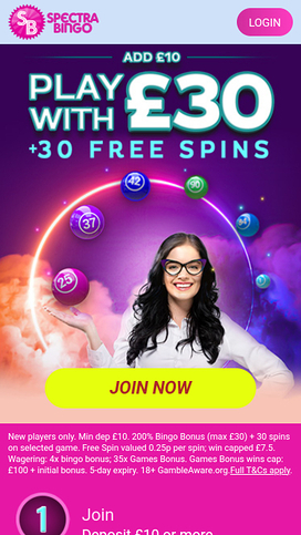 Spectra Bingo Casino Mobile Homepage