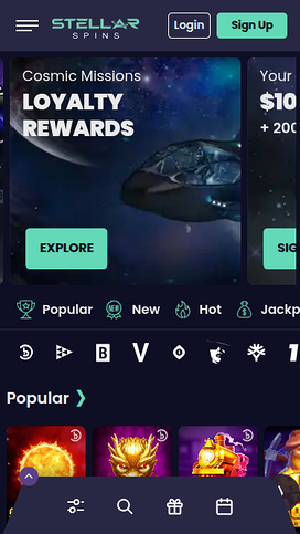 Stellar Spins Mobile Homepage