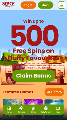 Spice Bingo Casino Mobile Homepage
