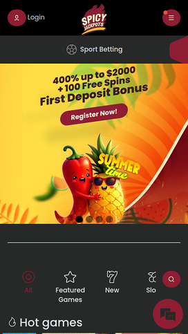 SpicyJackpots Casino Mobile Homepage
