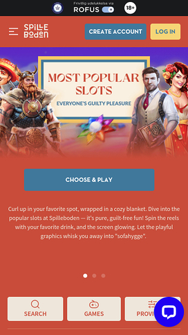 Spilleboden Casino Mobile Homepage
