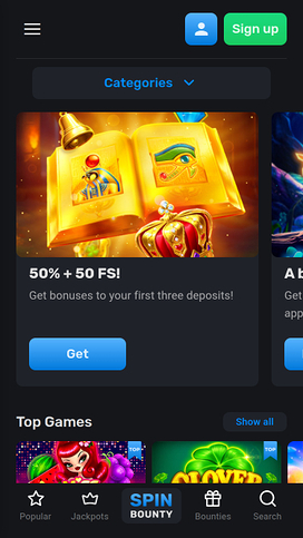 SpinBounty Casino Mobile Homepage