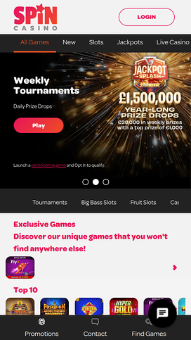 Spin Casino Mobile Homepage